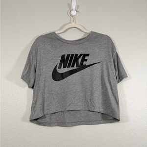 Nike Shirt Crop Top Tee Short Sleeve Soft Material Workout Leisure Gray Women L